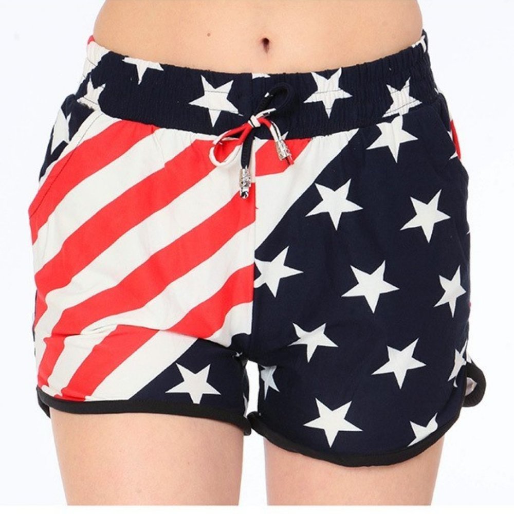 SWIRLING USA FLAG DOLPHIN SHORTS - Picture 1 of 2